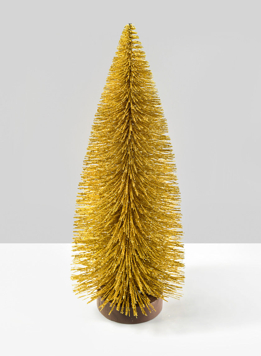 9.50in Tall Gold Frost Tabletop Bottle Brush Christmas Tree 