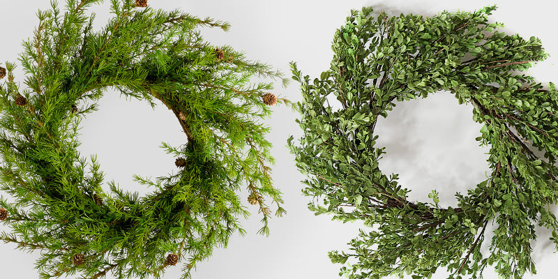 two green wreaths|green wreath with warm lights