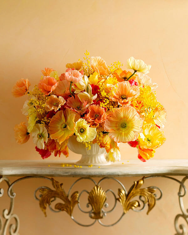 yellow and orange poppies floral arrangement from martha stewart weddings