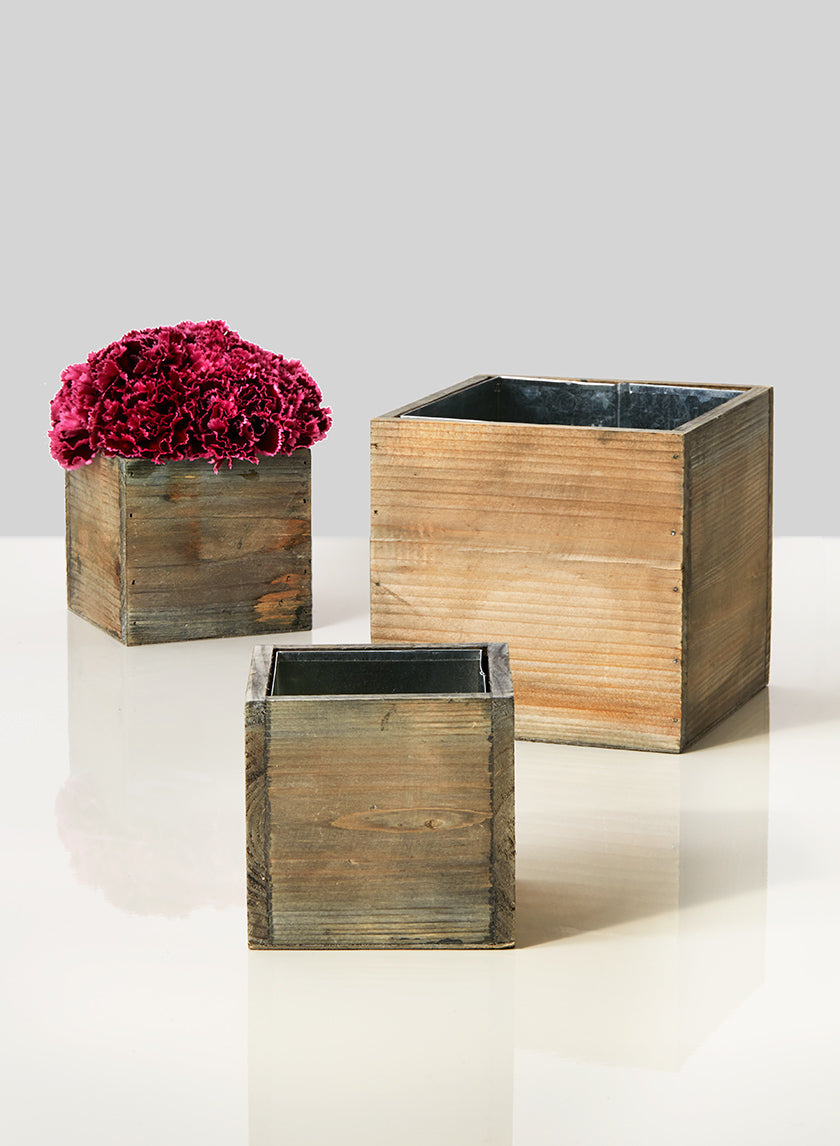 Cube &amp; Oblong Wood Vases