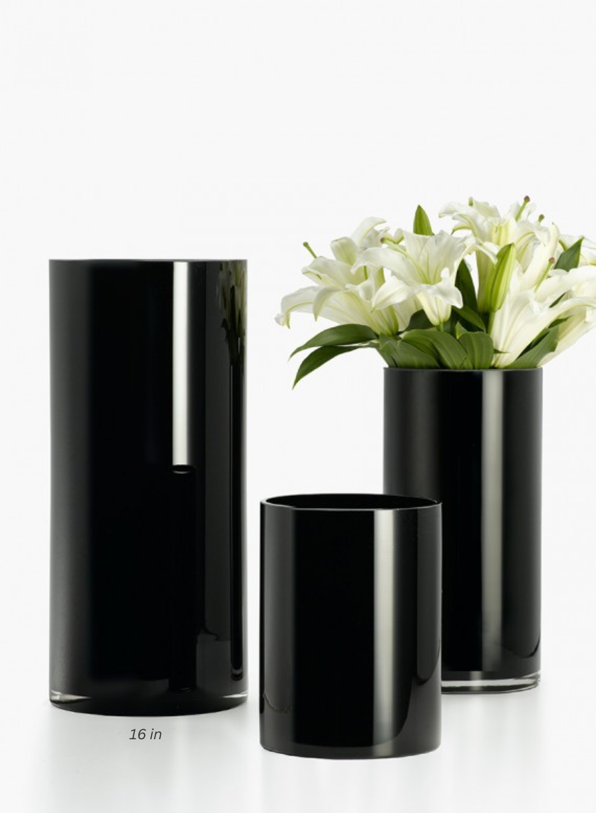 6x8, 6x12, &amp; 7x16-inch Black Glass Cylinder Vases