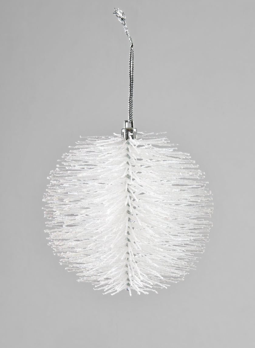 White Glitter Bottle Brush Ornament Ball