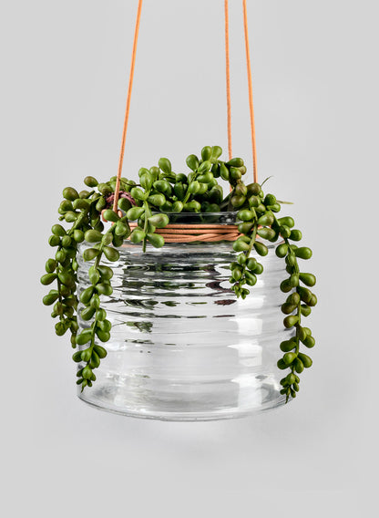 Hanging Rippled Glass Vase