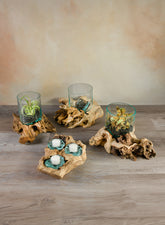 Jakarta Teak Stump With Tea Light Holders