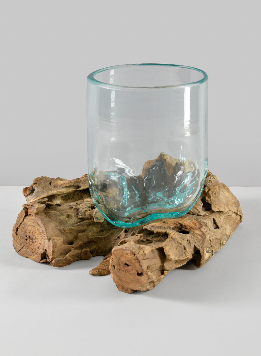 Jakarta Teak Stump With Glass Cylinder, Large