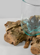 Jakarta Teak Stump With Glass Cylinder, Large