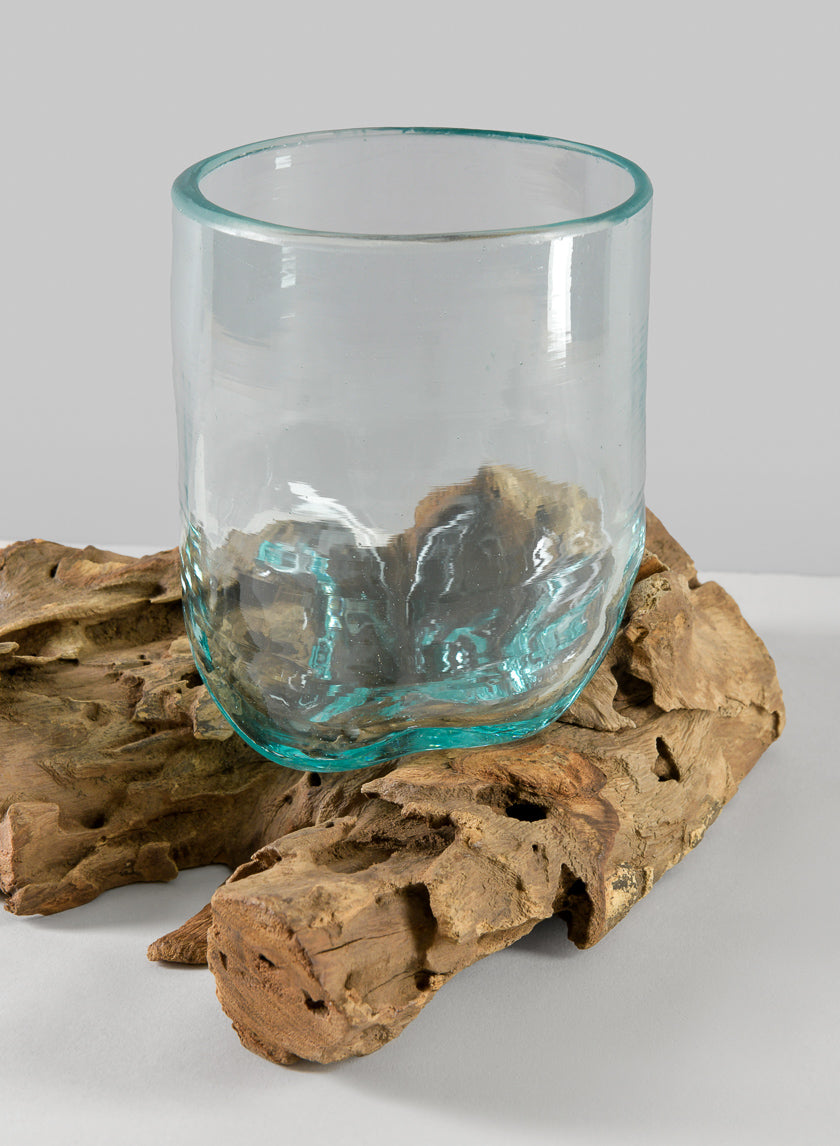 Jakarta Teak Stump With Glass Cylinder, Large