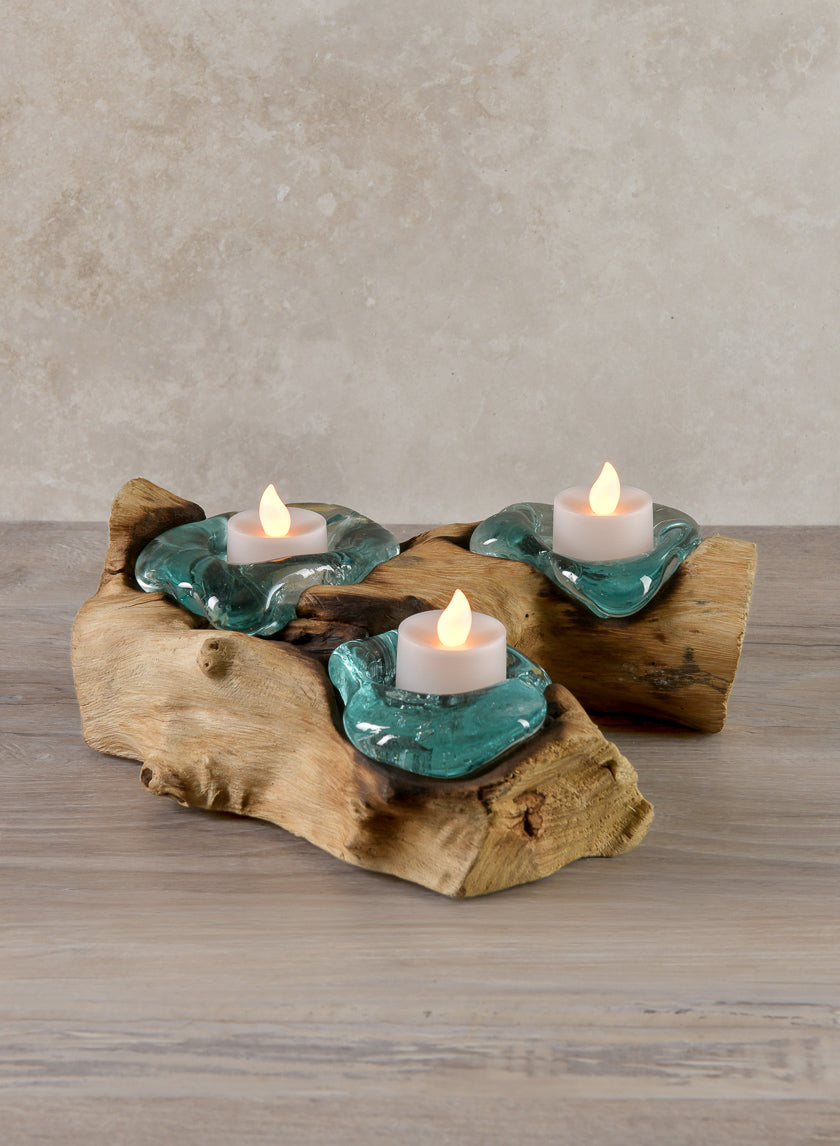 Jakarta Teak Stump With Tea Light Holders