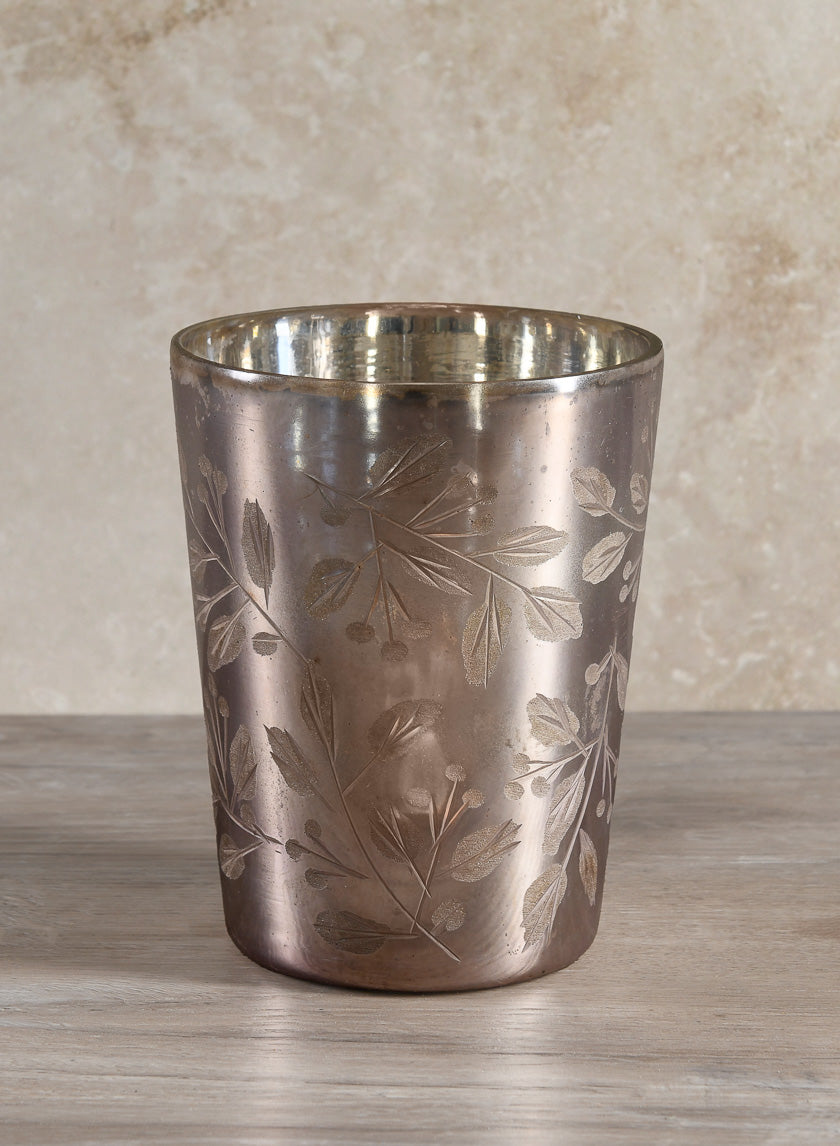 5in Elizha Etched Leaf Burned Silver Holder