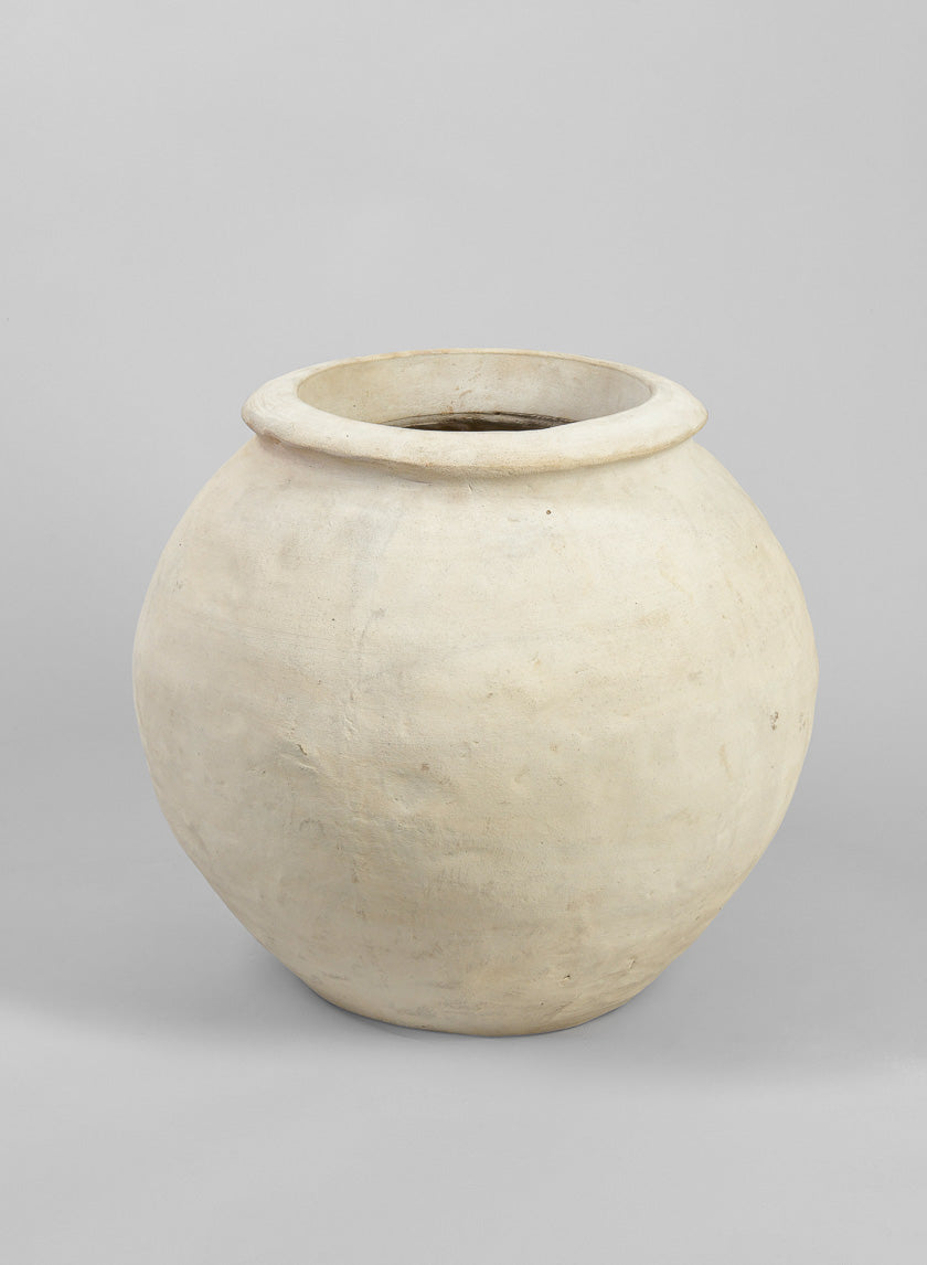 15in Petra Aged White Wash Small Fish Bowl Planter