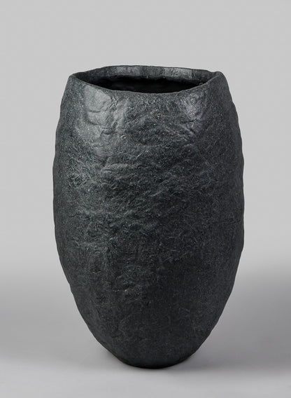 23in Shirak Poly-Stone Rough Black Tall Planter