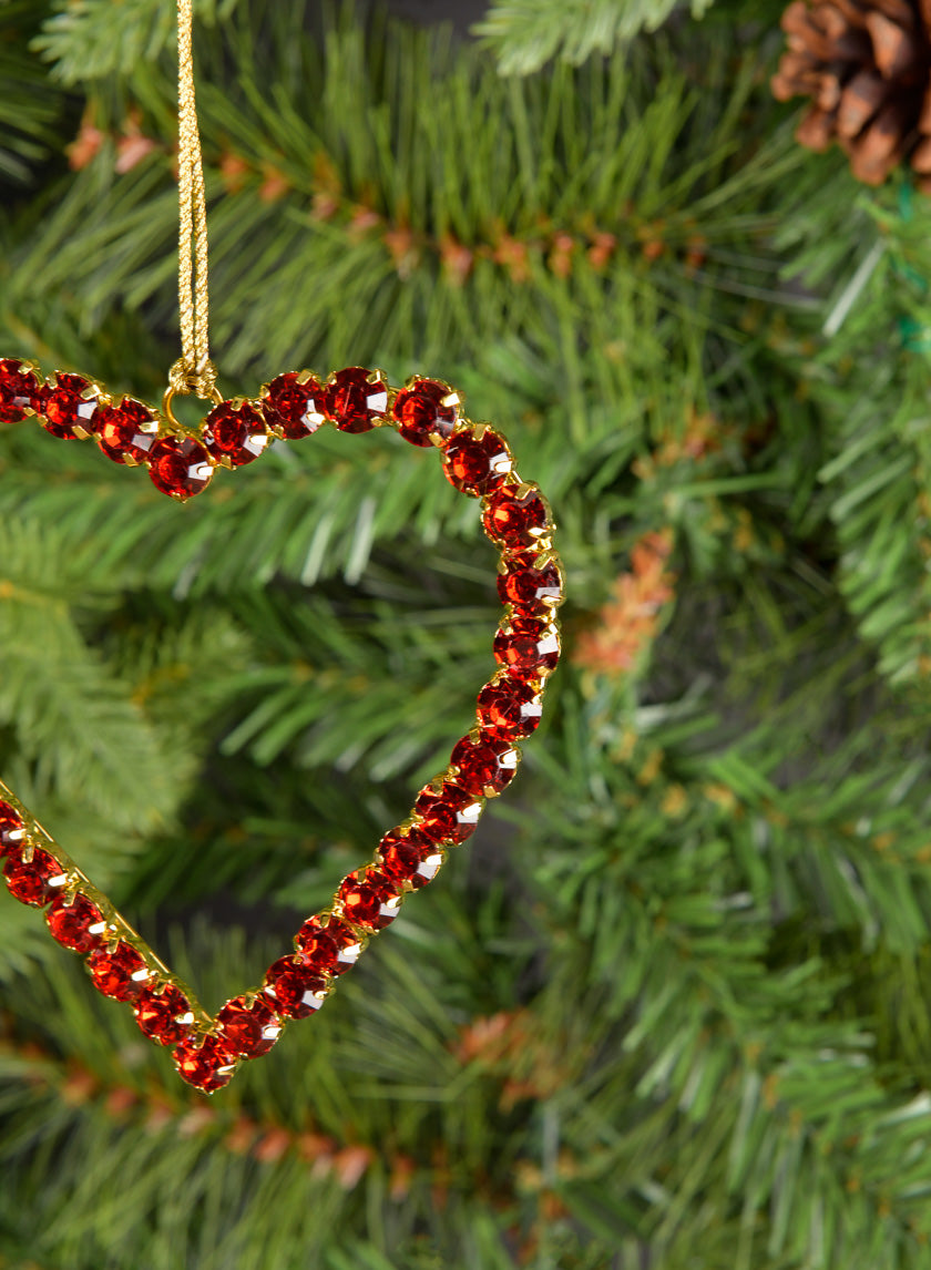 Red Glass Stone Hanging Heart