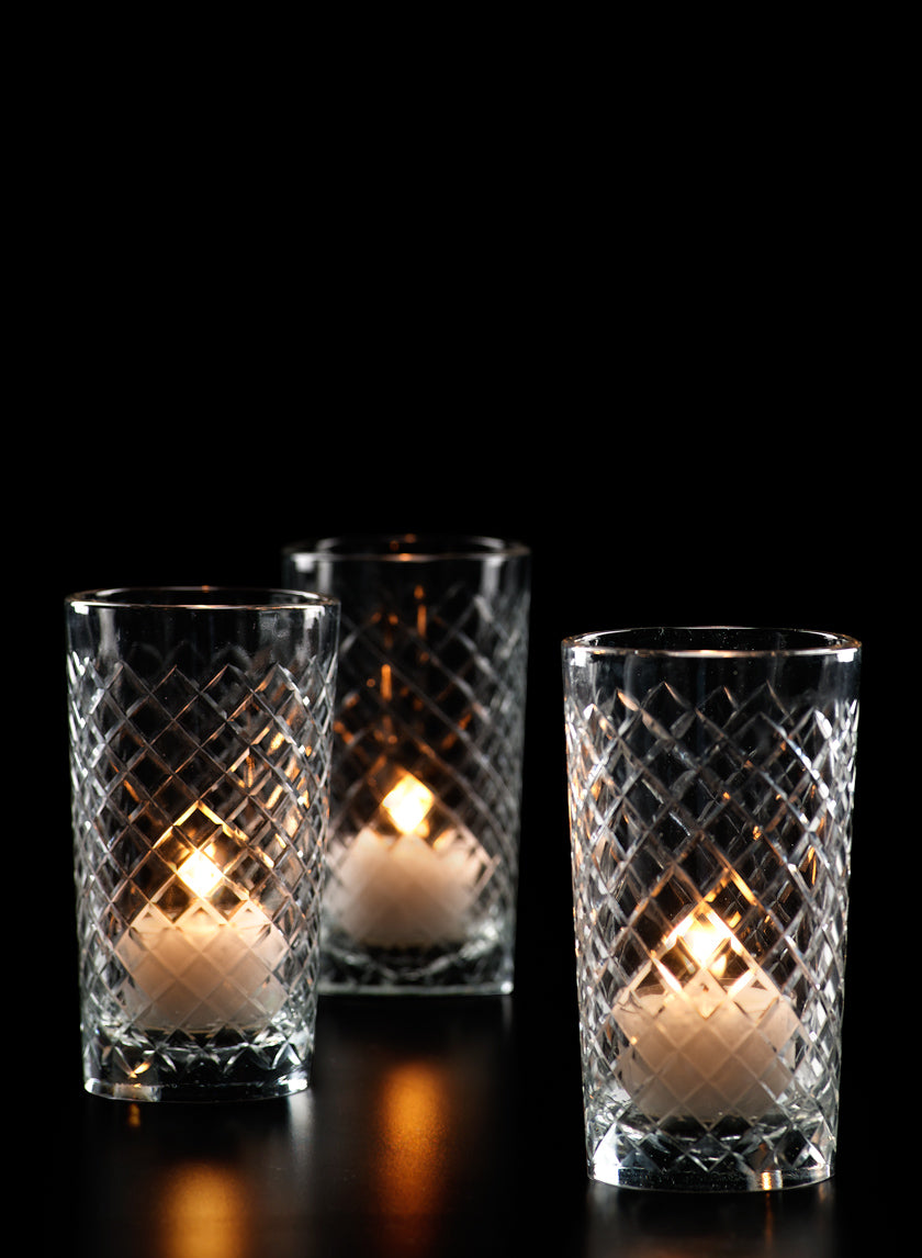 4  1/2in Cut Glass Squares Votive Holder