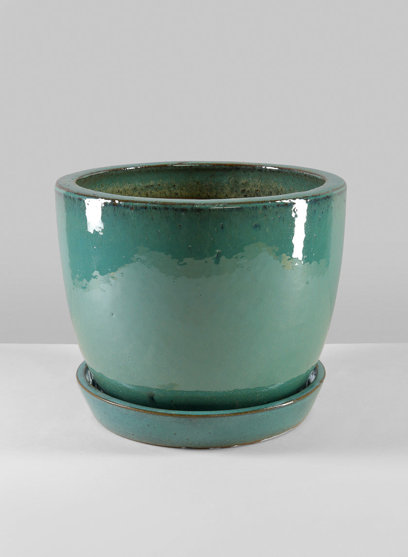 12in Laos Teal Glazed Planter