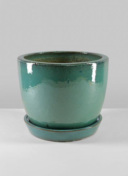 12in Laos Teal Glazed Planter