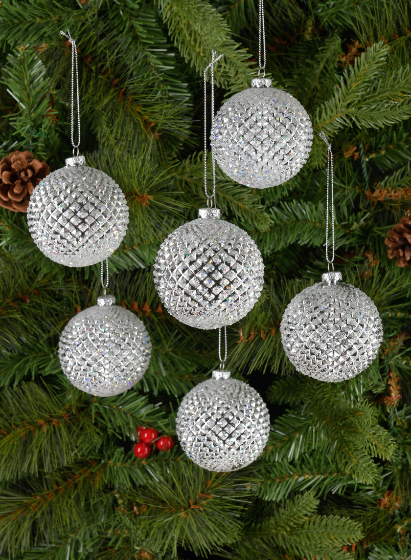 3in Silver Glitter Durian Ball Ornament