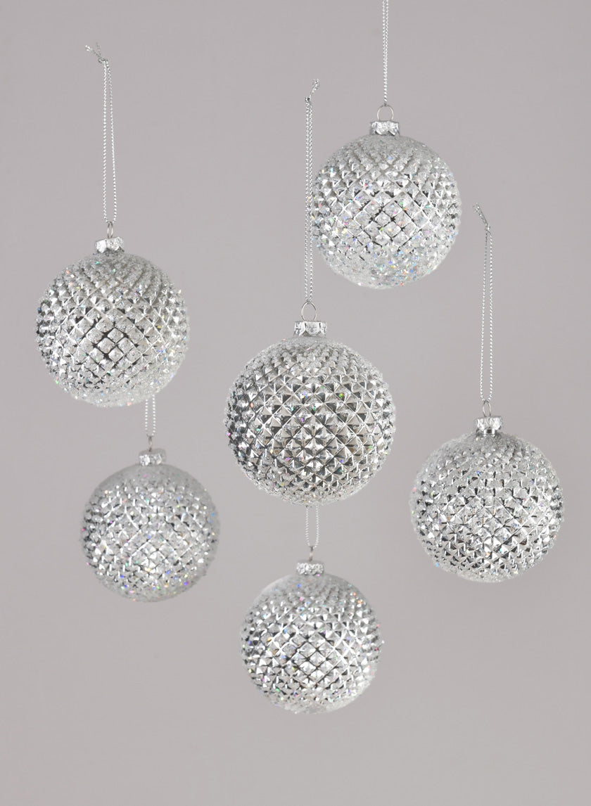 3in Silver Glitter Durian Ball Ornament