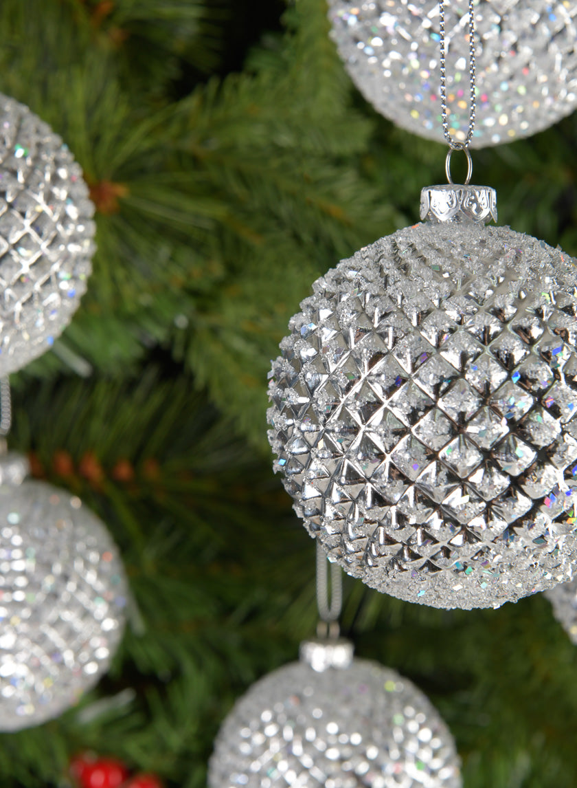 3in Silver Glitter Durian Ball Ornament