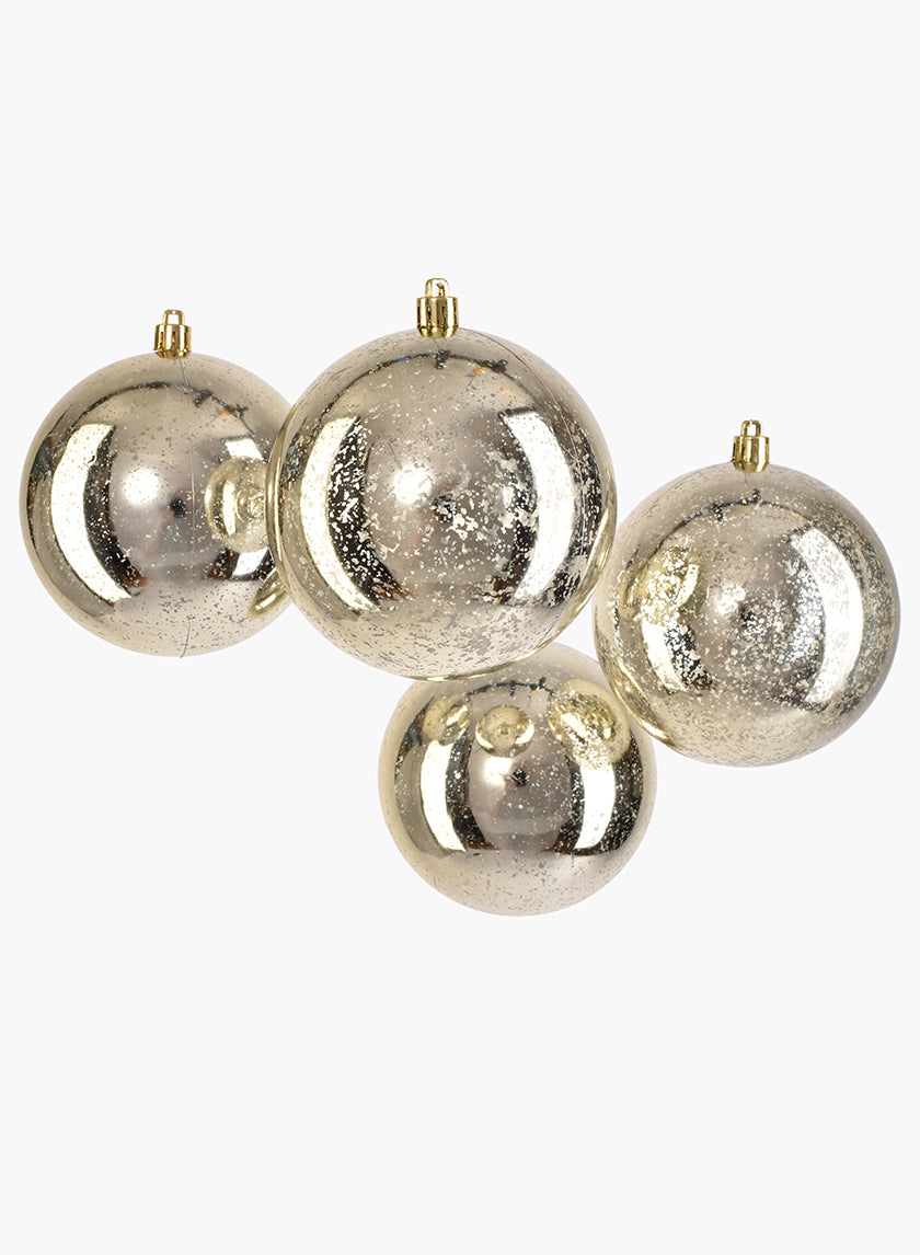 4in Champagne Mercury Glass Plastic Ornament Ball