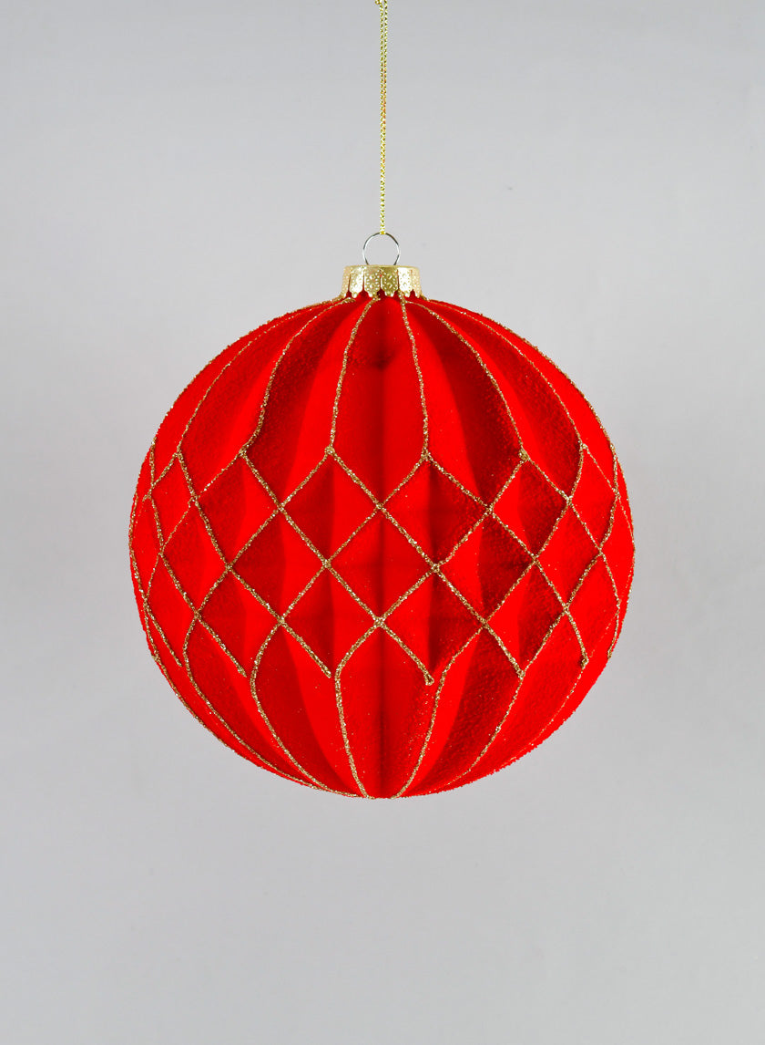 6in Red Flocked Stripe Ornament