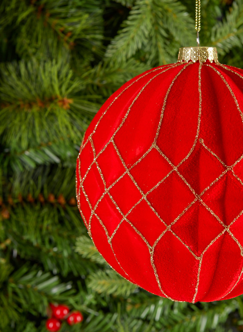 6in Red Flocked Stripe Ornament