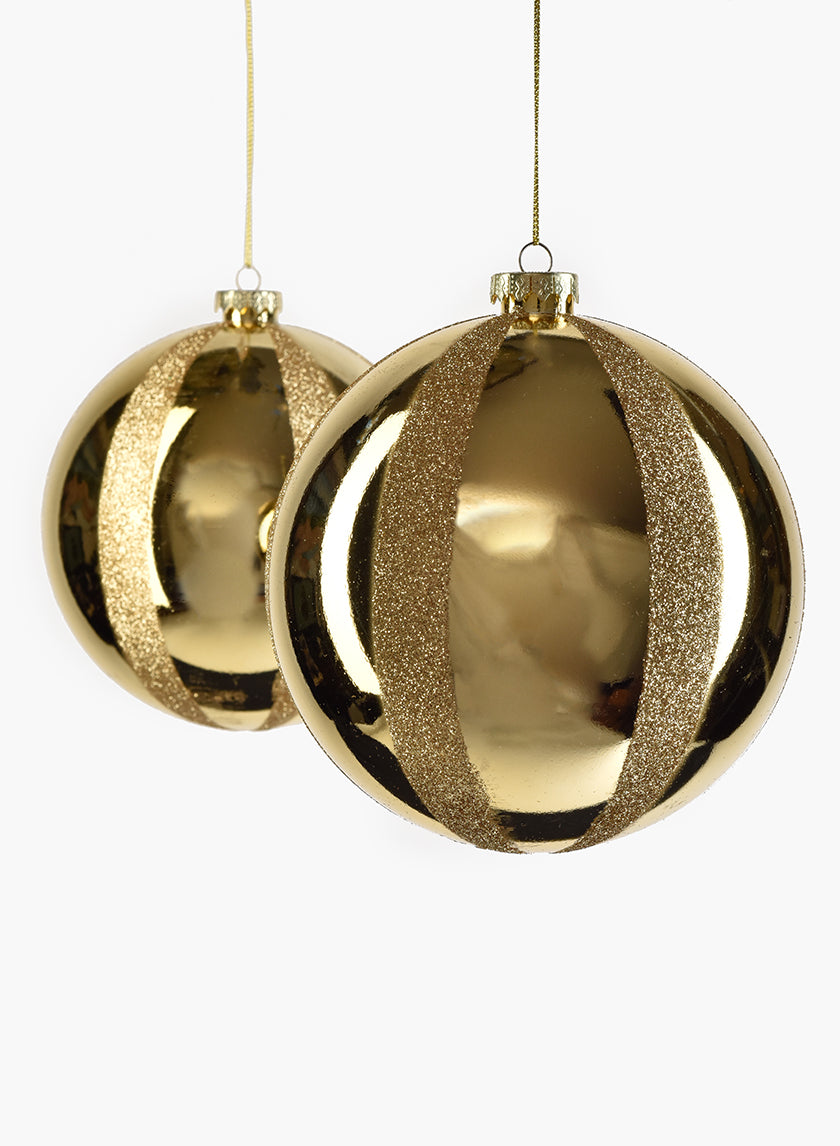 5  1/2in Shiny Gold &amp; Gold Glitter Plastic Ornament Ball