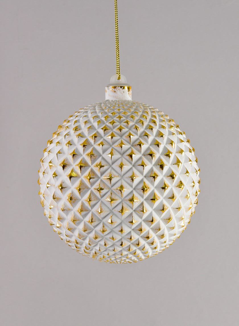 5in Etched Gold White Ornament