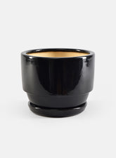 7 1/2in Glossy Black Pot & Saucer