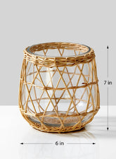 7in Hanoi Market Wicker & Glass Candleholder