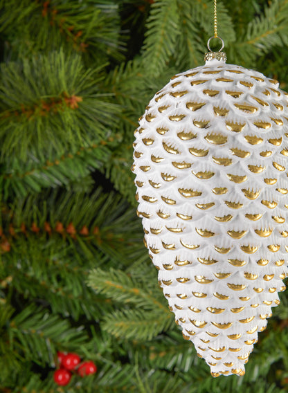 7in Etched Gold White Pinecone