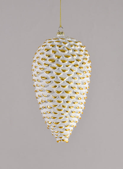 7in Etched Gold White Pinecone