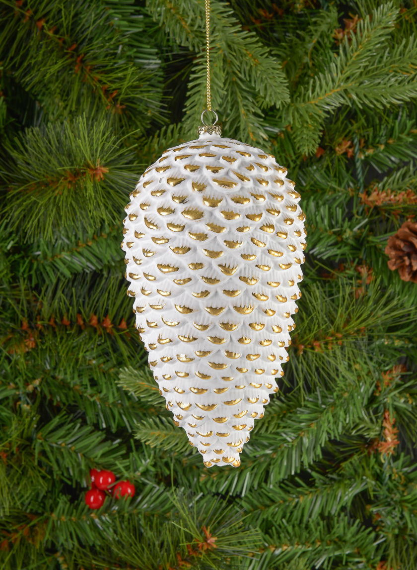 7in Etched Gold White Pinecone