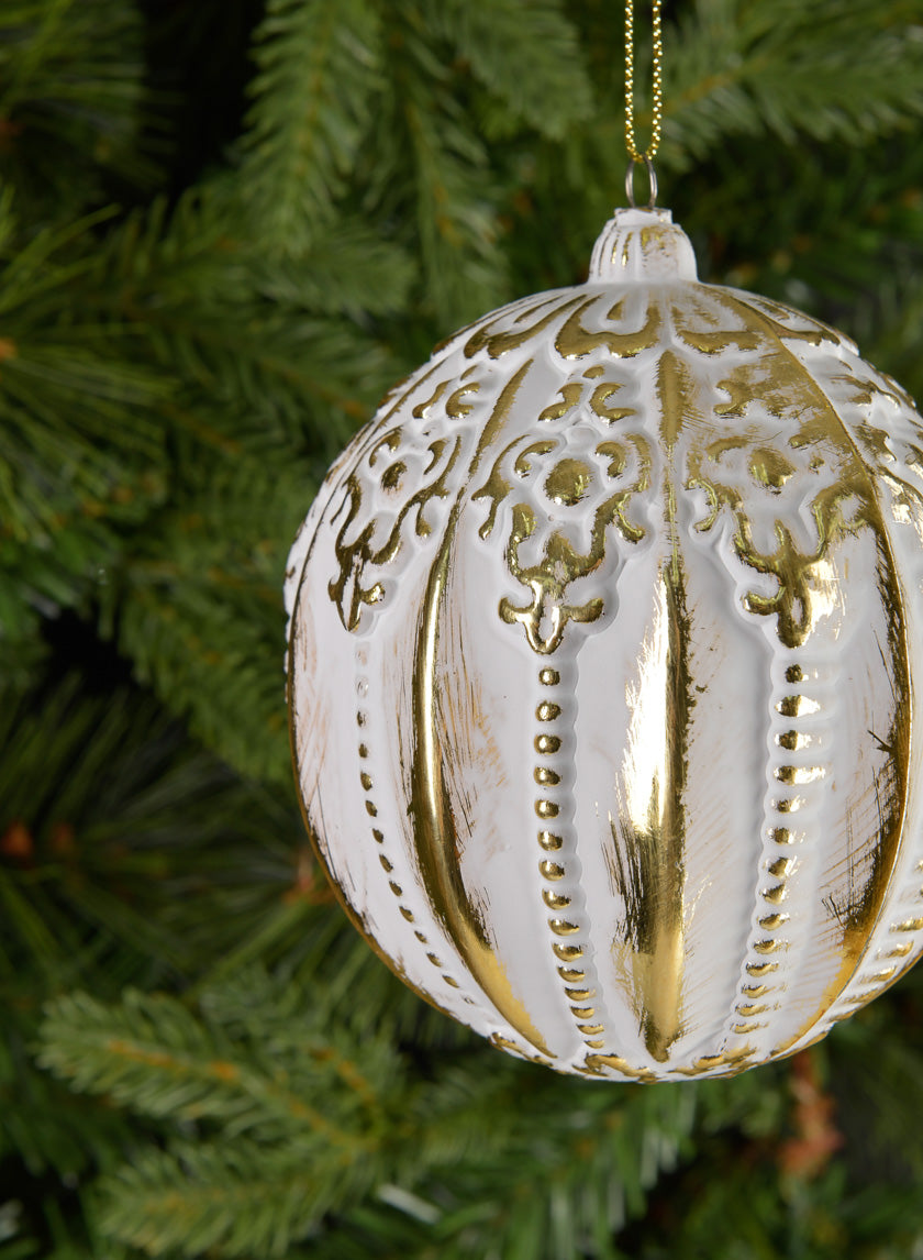 4in Royal Etched Gold White Ornament