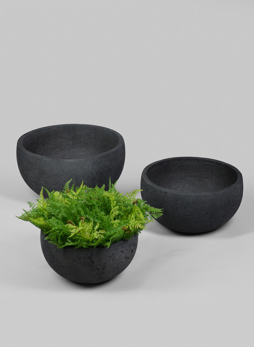 Yerevan Black Cement Stone Bowl Planter