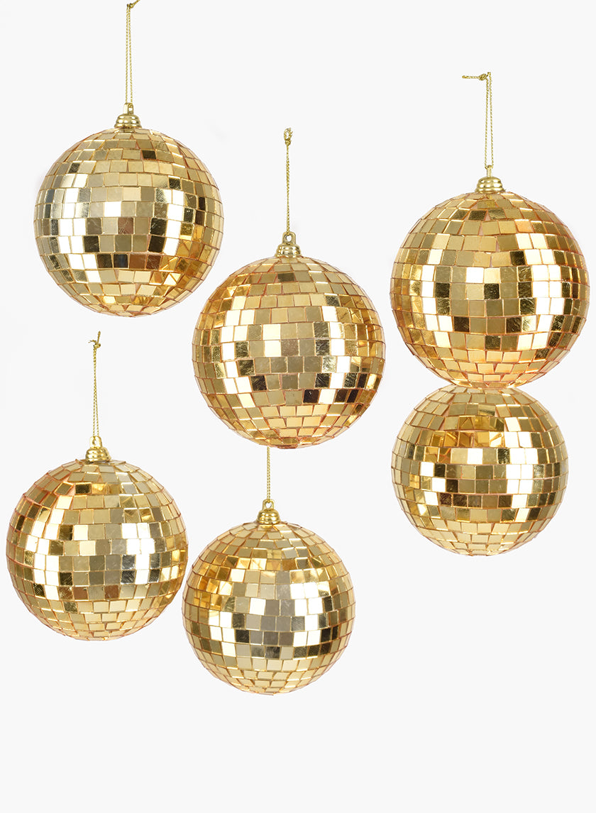 4in Gold Mirror Ball Christmas Ornaments