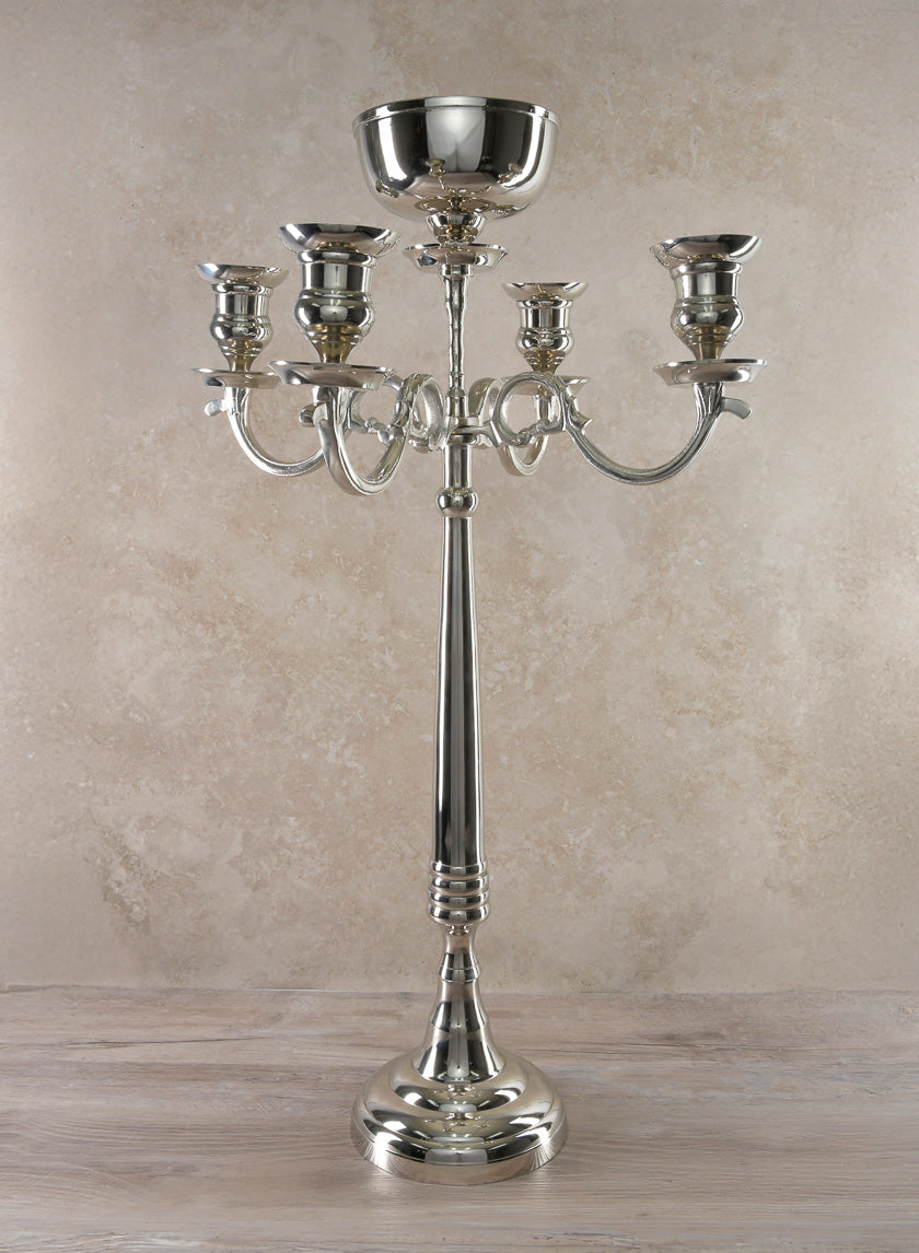 32in Nickel Candelabra With Bowl