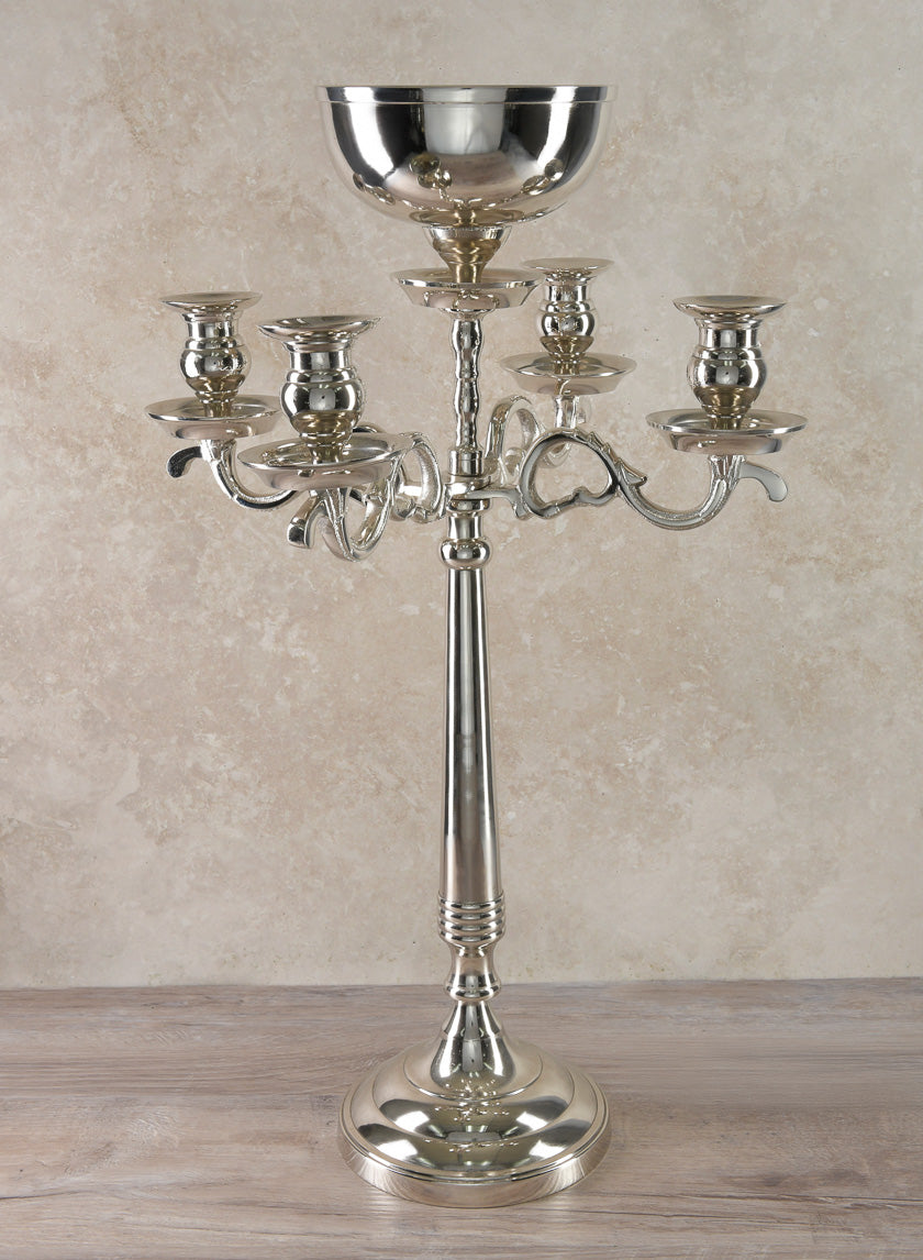 23  1/2in Nickel Candelabra With Bowl