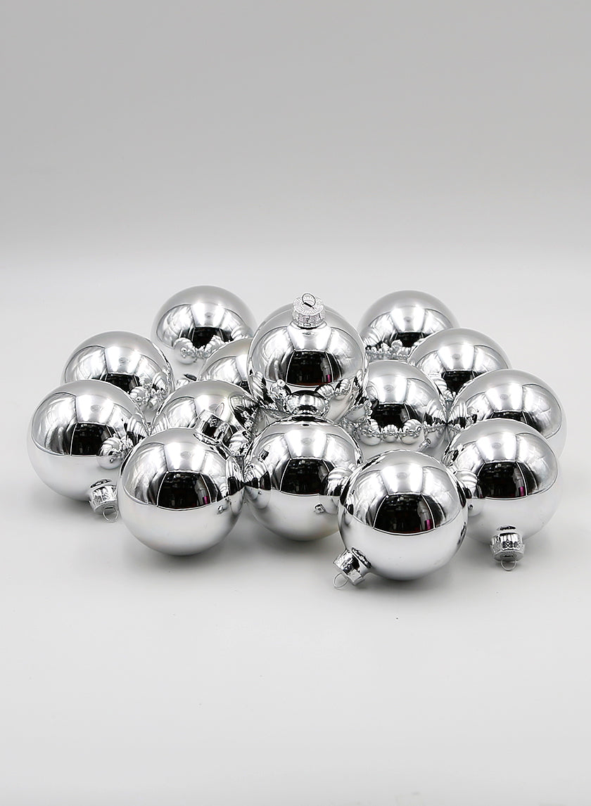 3 1/8in (80mm) Shiny Silver Glass Ornament Balls