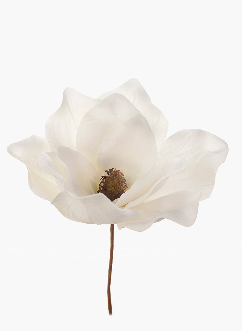 Glittered White Magnolia Pick, 7in