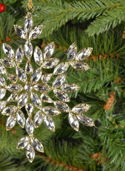 Silver Glass Stone Snowflake with Gold Frame