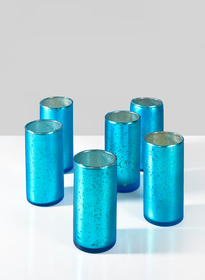 2 x 4in H Antique Frosted Turquoise Cylinder