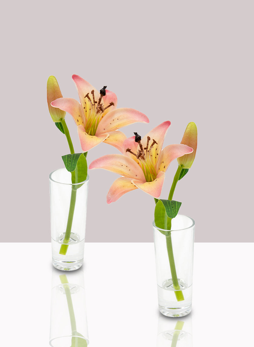 Pink Lily &amp; Bud in Clear Shot Glass