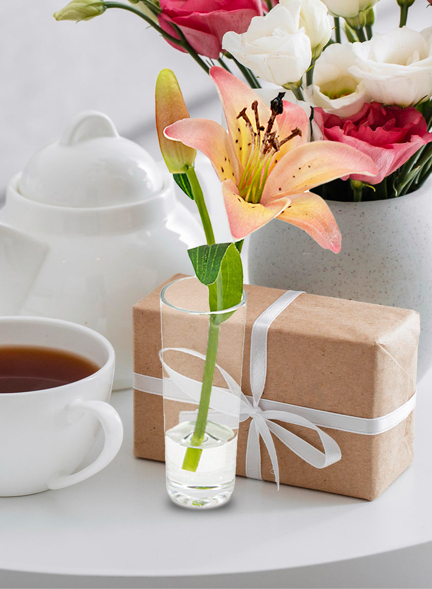 Pink Lily &amp; Bud in Clear Shot Glass