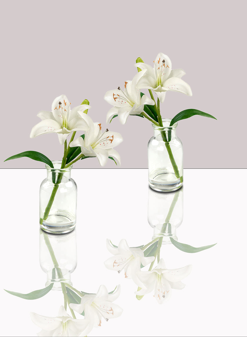 White Lilies in Milk Bottle Vase