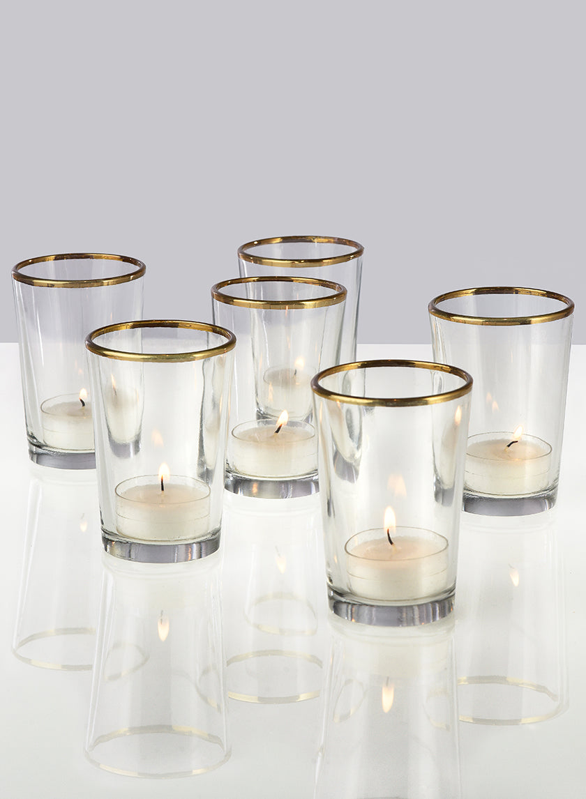 Tapered Glass Votive Holder With Gold Rim