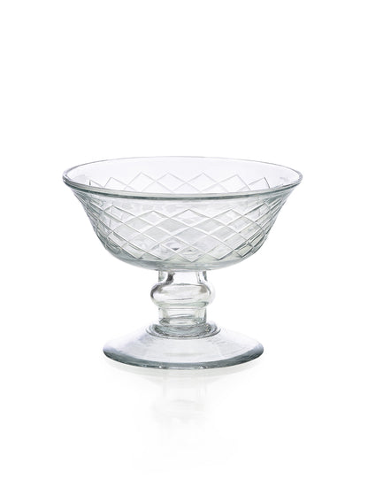 Diamond Cut Glass Pedestal Bowl, 4 1/2 x 3  1/2in