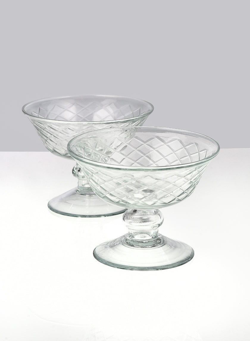 Diamond Cut Glass Pedestal Bowl, 4 1/2 x 3  1/2in