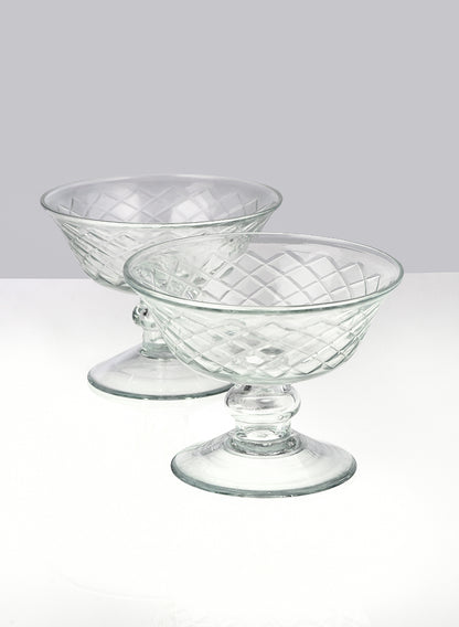 Diamond Cut Glass Pedestal Bowl, 4 1/2 x 3  1/2in