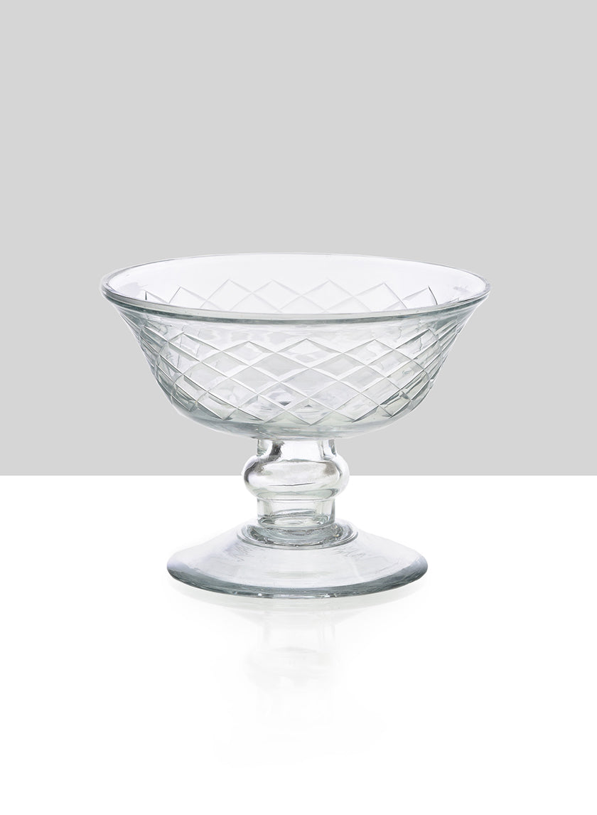 Diamond Cut Glass Pedestal Bowl, 4 1/2 x 3  1/2in