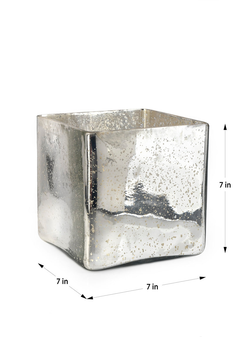 Antique Silver Glass Square Vases